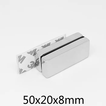 1/2 / 5SZT 50x20x8mm Blokują Super Mocne Mocne Magnetyczne Magnesy z taśmą 3M 50*20*8 Kwadratowy Duży Stały Magnes NdFeB 50x20x8