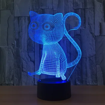 3D Nowość Usb Cat Lampa Stołowa 7 Zmiana Koloru Led Do Dekoracji Domu Kreatywny Prezent