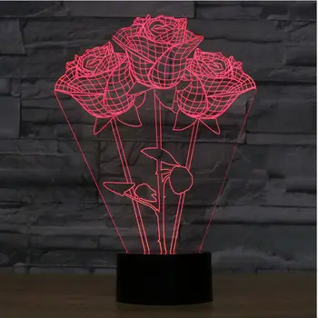 3D Róże 7. Zmiana Koloru na Prezent Dla Kochanka Kreatywny Mały Nocny, Lampa Jako Ślubne wystrój Oszczędny, Mały Nocny Oprawa