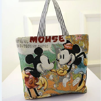 Disney Mickey Mouse Cartoon Dużej Pojemności Shopper Холщовая torba Na ramię torba damska damska torba na zakupy Torba Do Wypoczynku dzieci