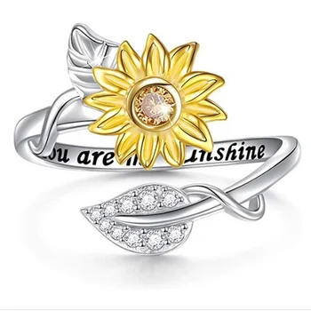 Pierścień z Liści Słonecznika dla Kobiety You Are My Sunshine Romantyczne Pierścienie z Napisem Słonecznik Damskie Letnie Zaangażowanie Wieczorowe Biżuteria Prezent