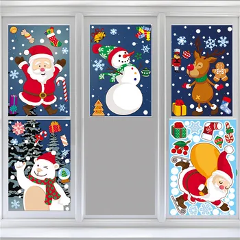 Wymienne Naklejki Na Ścianę Wesołych Świąt Święty Mikołaj Śnieżynka Punkty Naklejki Na Okna Świąteczny Wystrój Śniegu Do Domu Nowy Rok